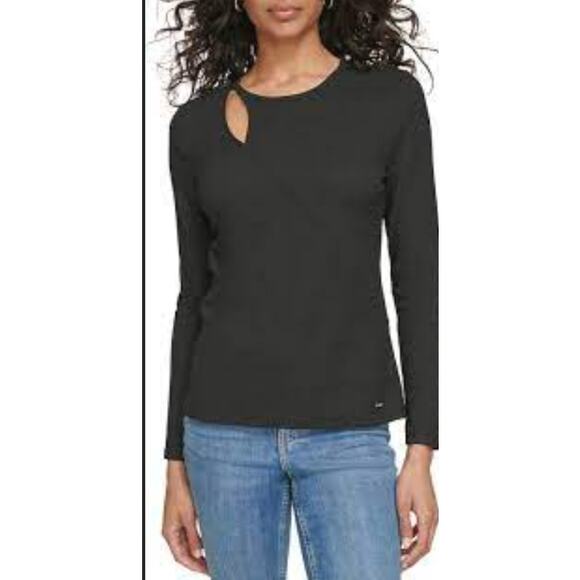 Calvin Klein Womens Cut Out Blouse S Black NWT Shirt Top Minimalist Career Work - Picture 1 of 11